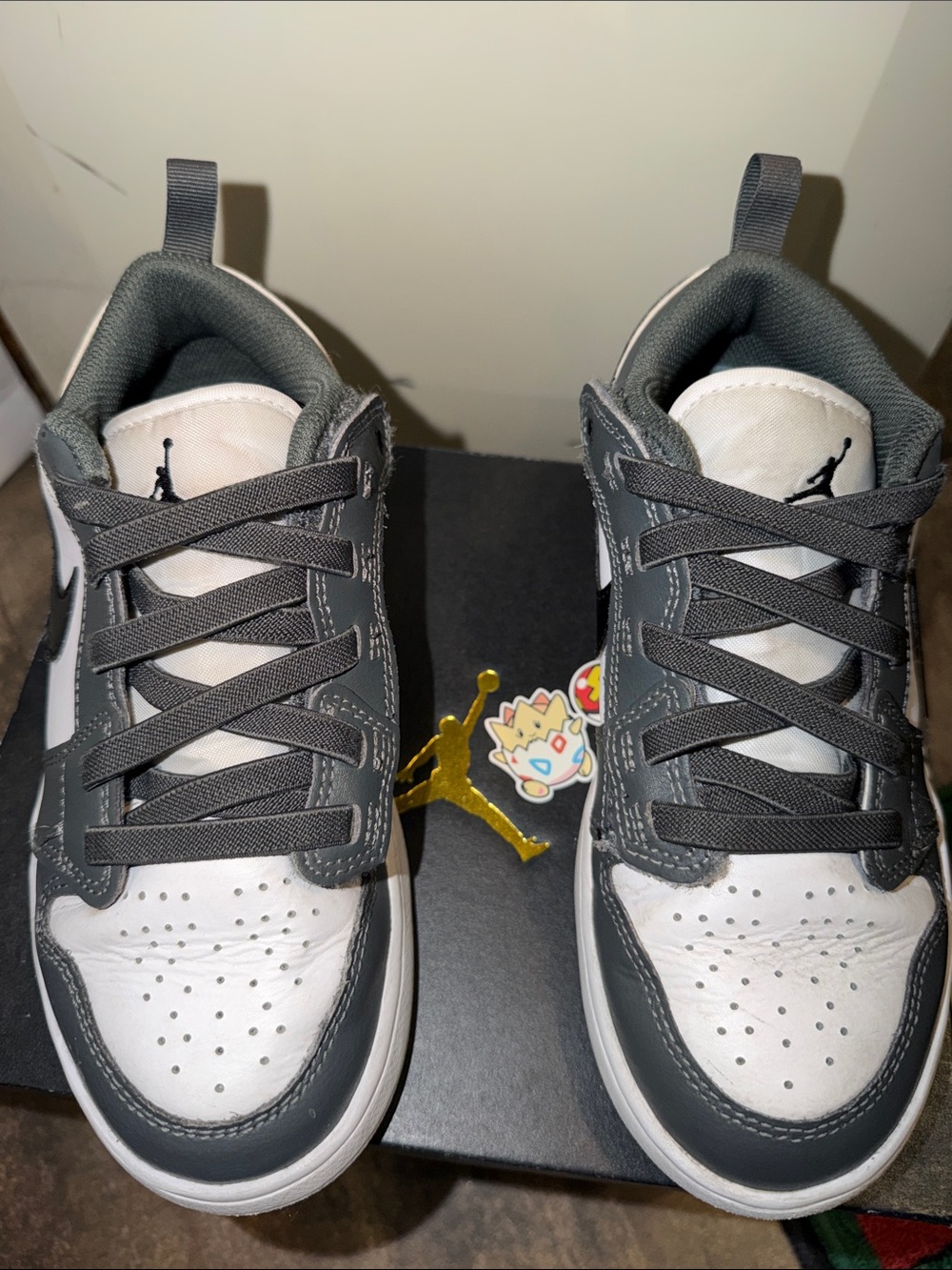 Jordan 1 Low Boys 2Y Velcro lace Low-Top Sneakers - White/Black & Dark Gray